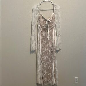 Chic Lace Midi Dress with Sheer Overlay